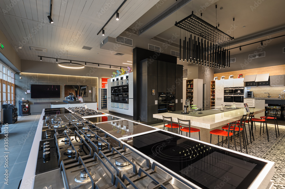 Brand new gas stoves in apliance store showroom