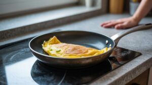omelette in a non-stick pan.